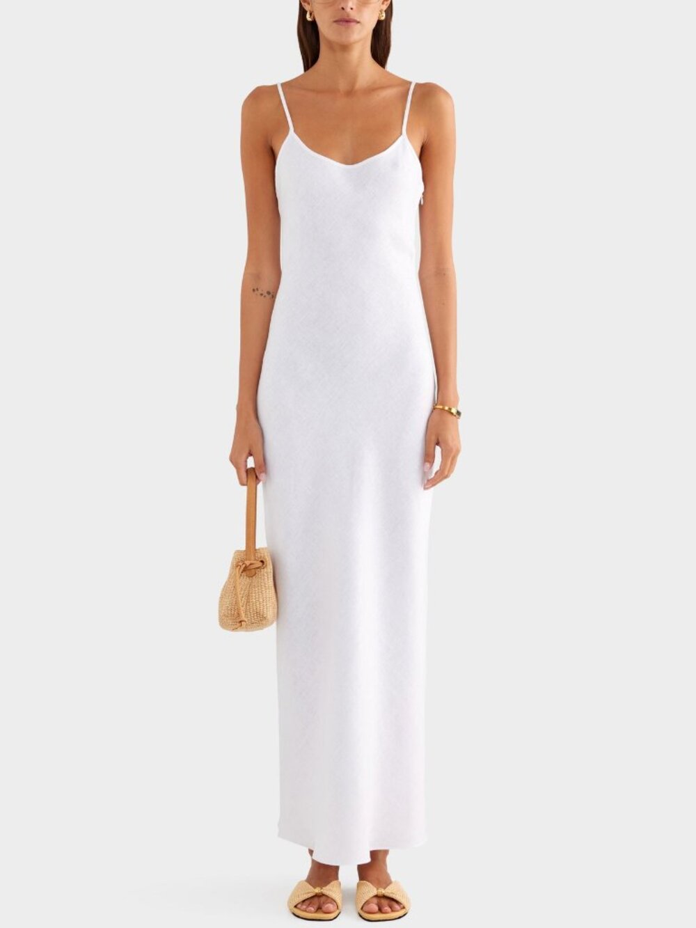 NWT Venroy Linen Slip Maxi Dress - White Ivory Light Beige Quiet Lux